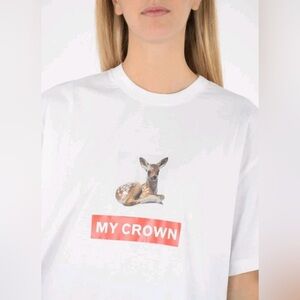 🔥Burberry🔥White Red Carrick My Crown Deer ICONIC - Oversized T-Shirt Size XXS